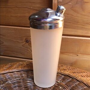 Vintage White Frosted Glass Drink Cocktail Shaker Barware Bar